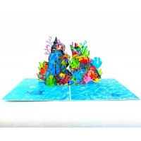 Handmade 3D pop up card Aquarium fish turtle coral sea birthday wedding anniversary Valentine's day father's day mother's day summer holiday invitation
